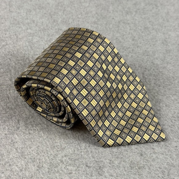 Handmade Other - Vintage Foggia 100% Silk Handmade Gold Gray Geometric Necktie 58x3.9" NWT
